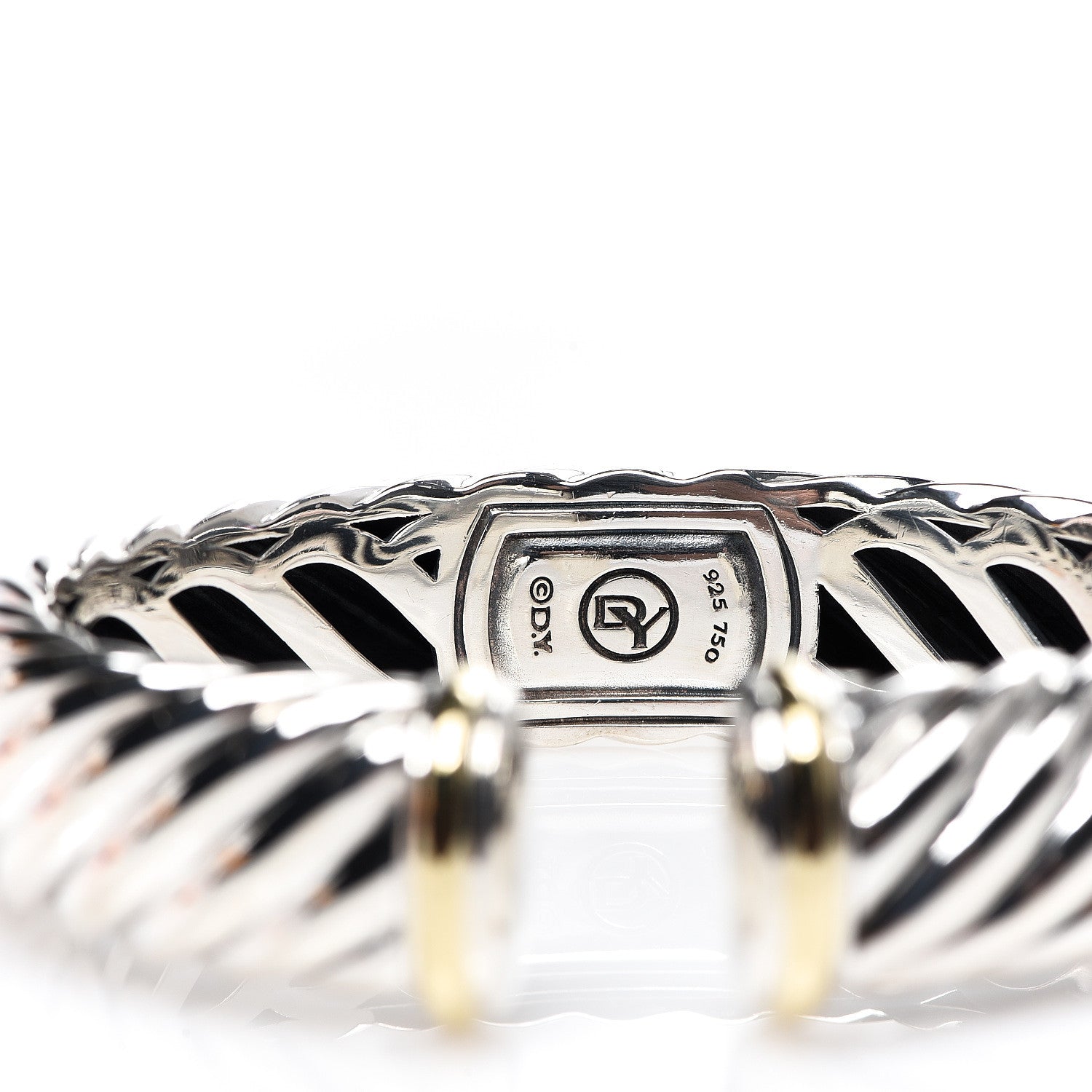 David Yurman Sterling Silver 18K Yellow Gold 15mm Sculpted Cable Cuff Bracelet 3 of 3