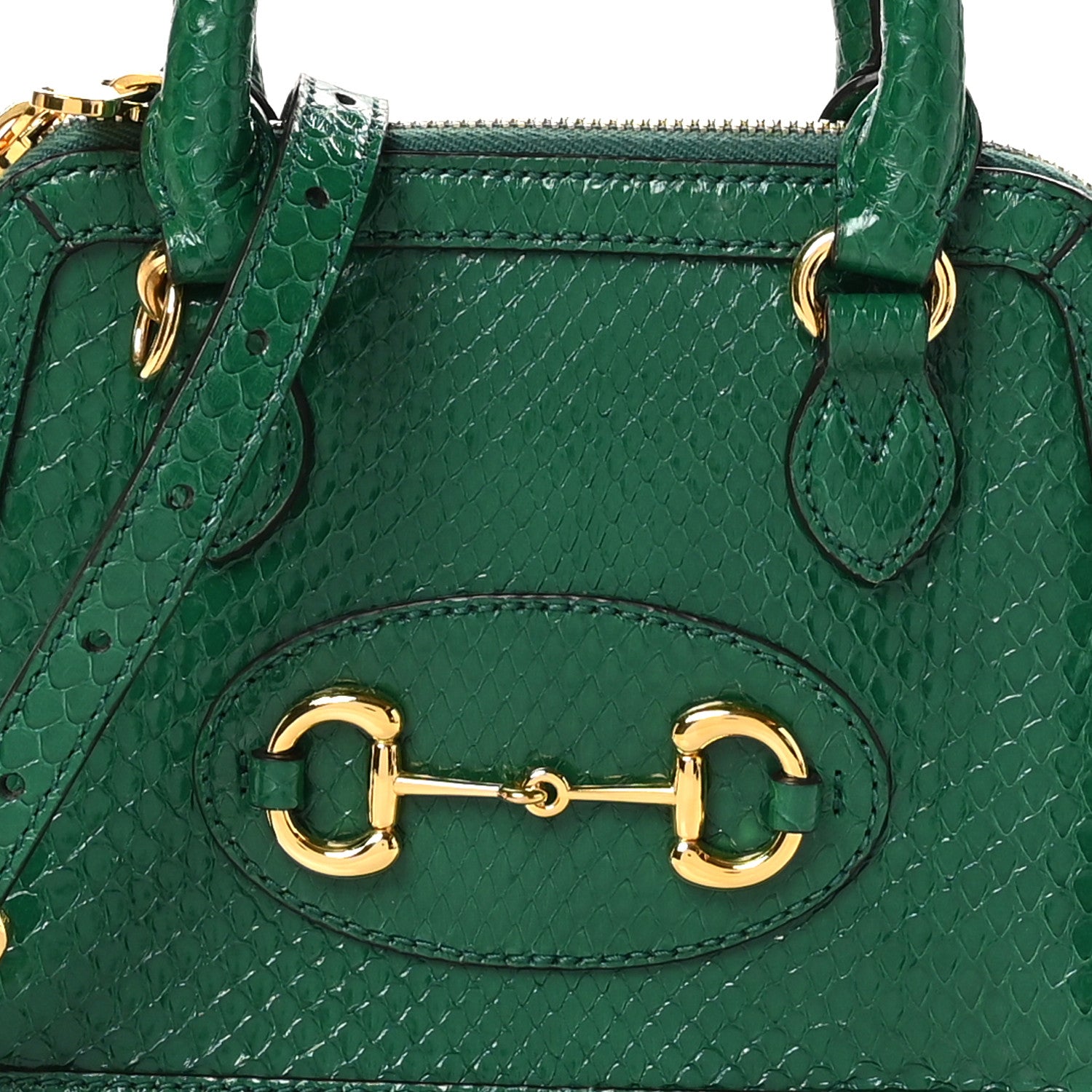 Gucci Shiny Snakeskin Mini Horsebit 1955 Top Handle Bag Emerald 8 of 10