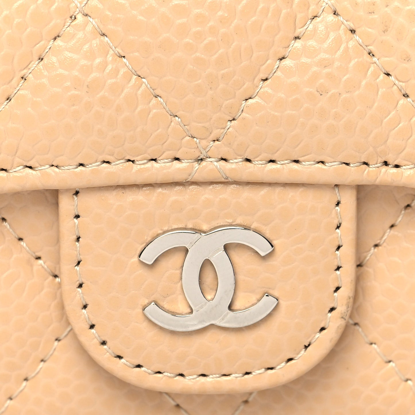 Caviar Quilted Flap Card Holder Wallet Beige