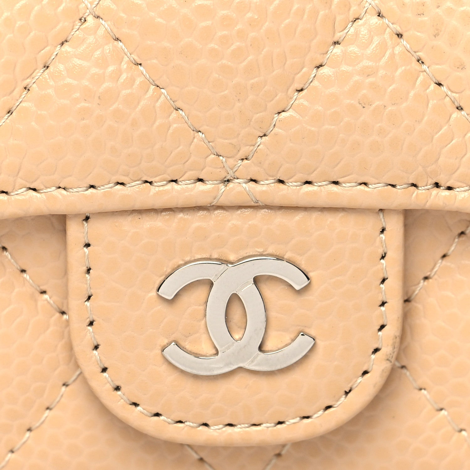 Chanel Caviar Quilted Flap Card Holder Wallet Beige 9 of 10