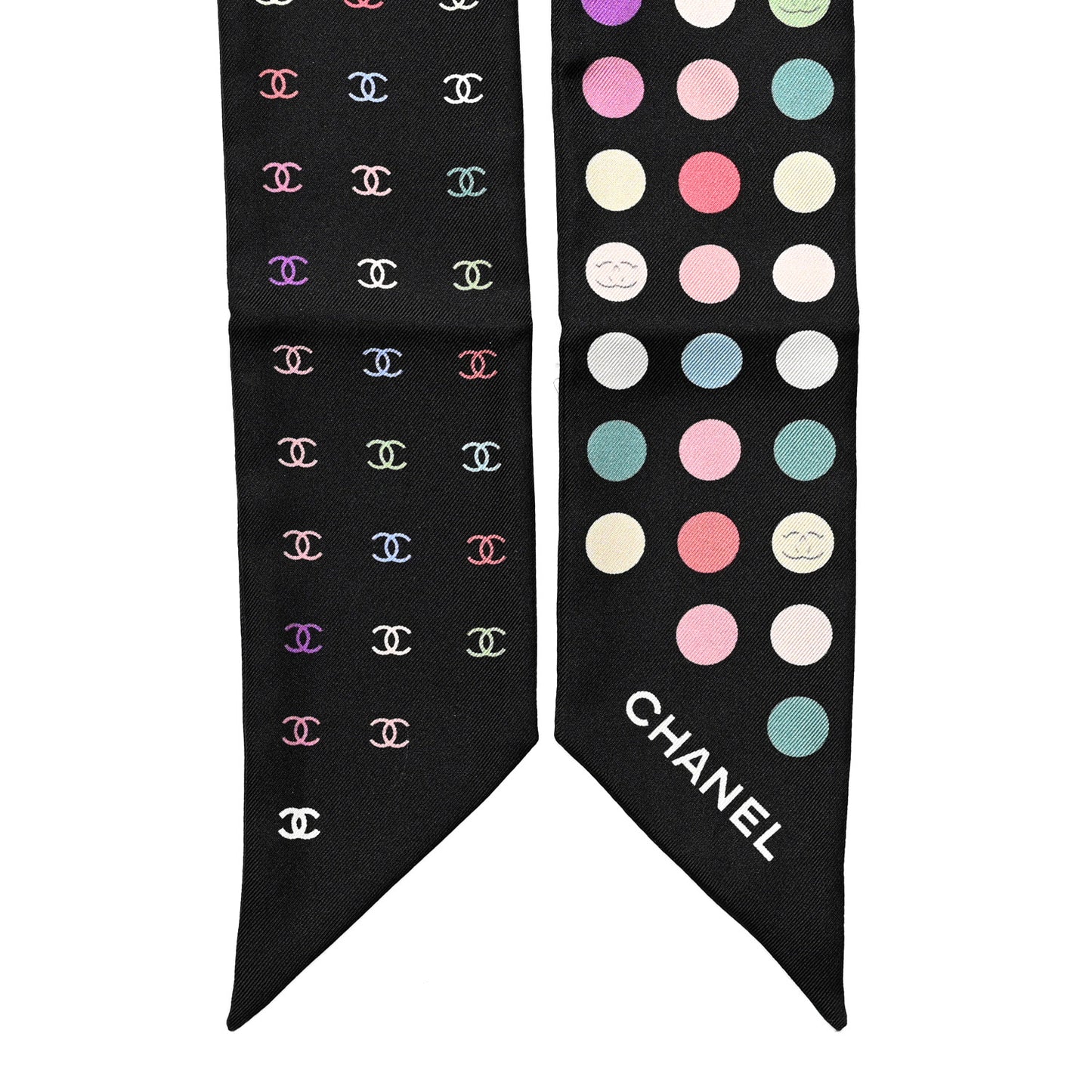 Silk Polka Dot CC Slim Bandeau Scarf Black Multicolor