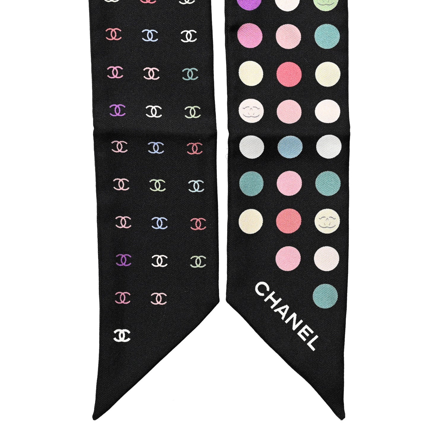 Chanel Silk Polka Dot CC Slim Bandeau Scarf Black Multicolor 2 of 4