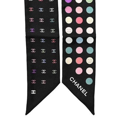 Chanel Silk Polka Dot CC Slim Bandeau Scarf Black Multicolor 2 of 4