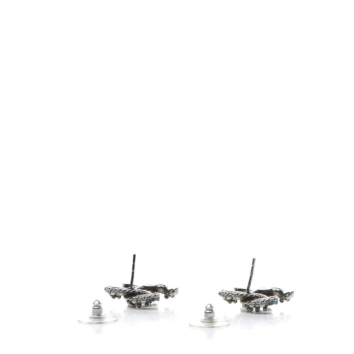 Chanel Pearl Resin Bead CC Earrings Silver Marine 3 of 6