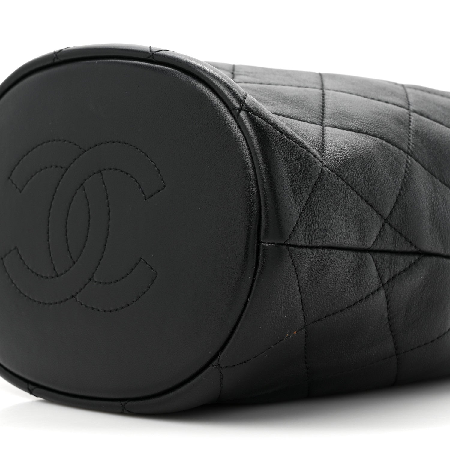 Chanel Shiny Lambskin Quilted Chain Is More Drawstring Bag Black 9 of 11