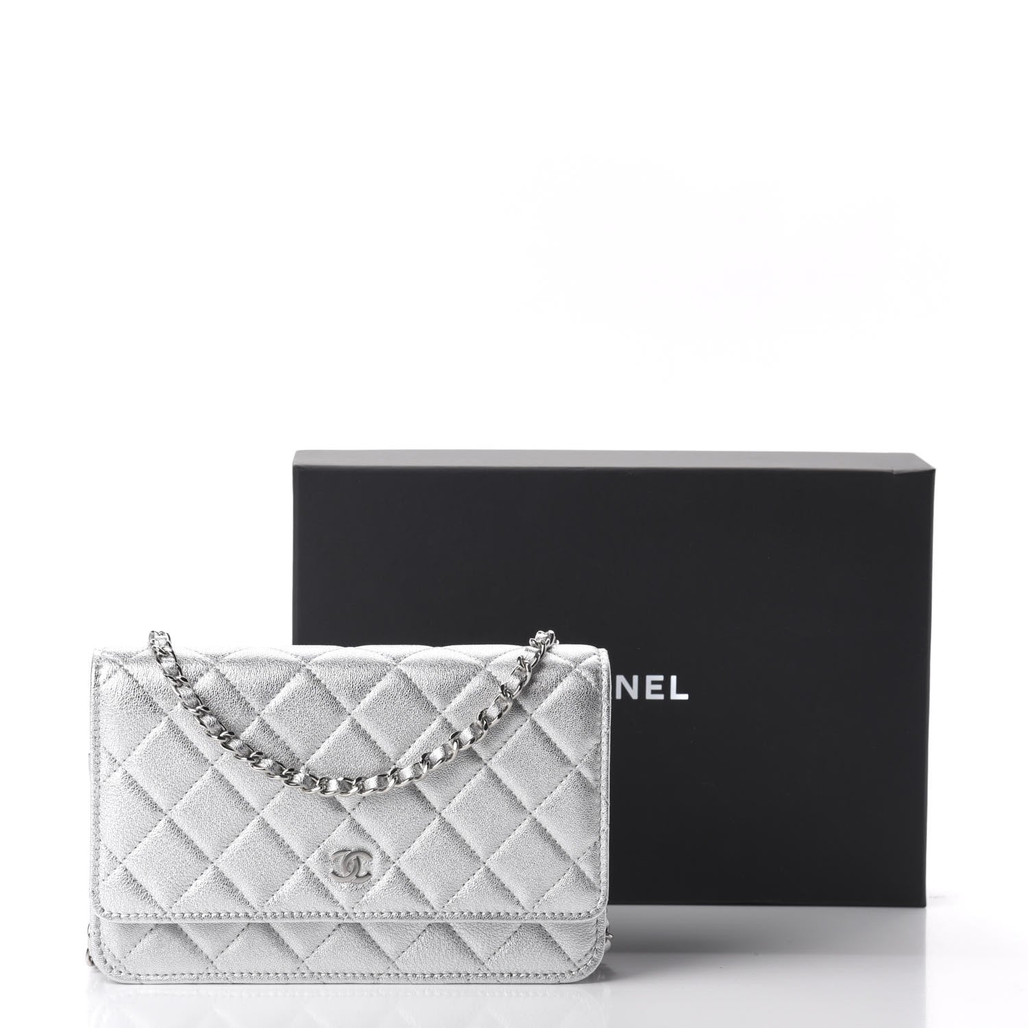Chanel Metallic Lambskin Quilted Wallet On Chain WOC Silver 12 of 12