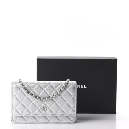 Chanel Metallic Lambskin Quilted Wallet On Chain WOC Silver 12 of 12