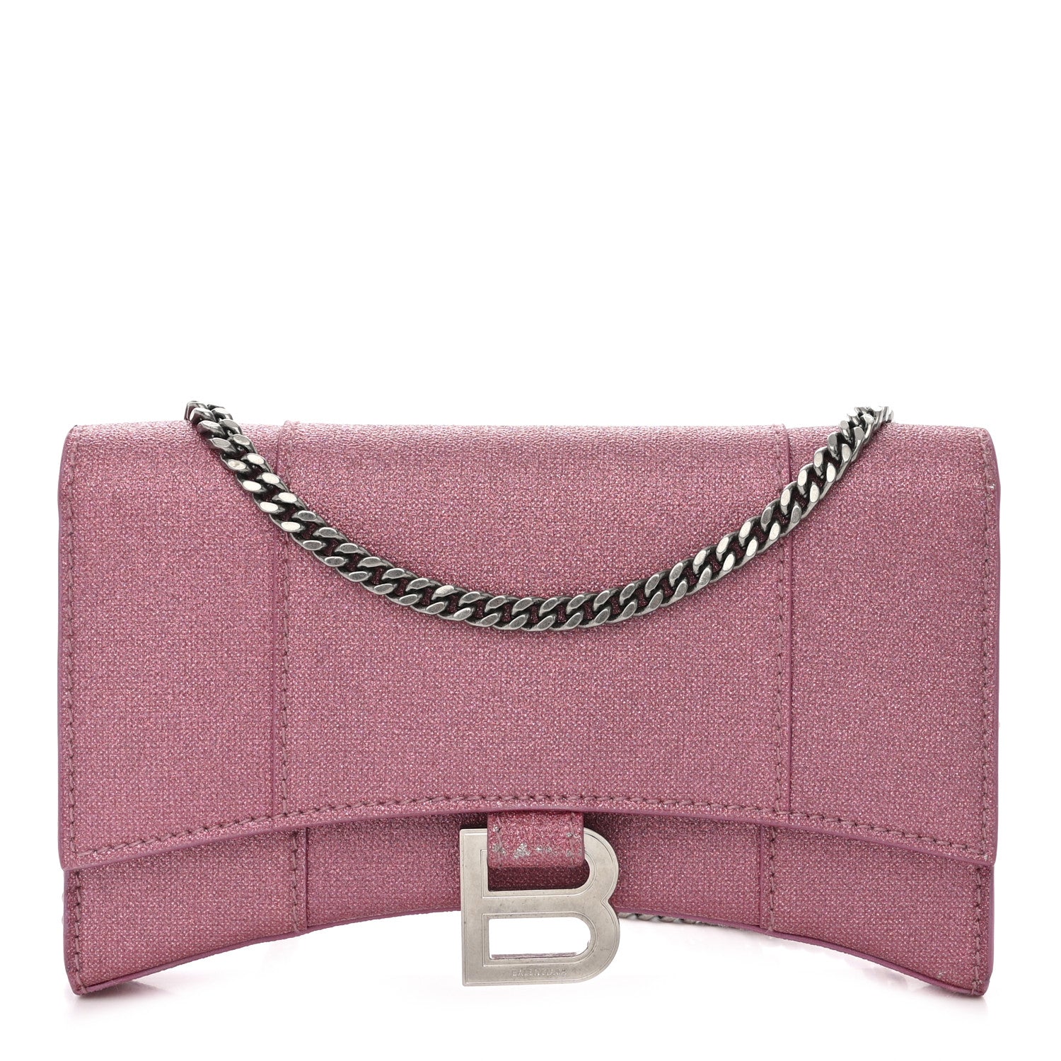 Balenciaga Sparkling Fabric XS Hourglass Wallet On Chain Sweet Pink 1 of 12