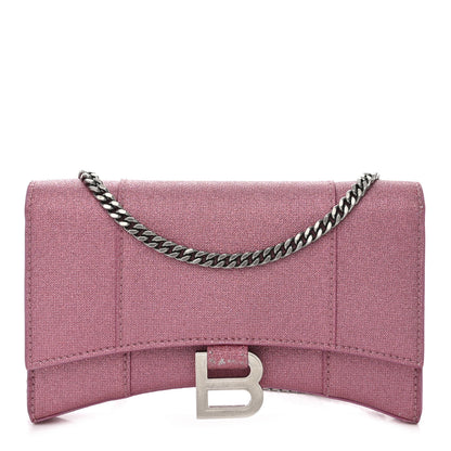 Balenciaga Sparkling Fabric XS Hourglass Wallet On Chain Sweet Pink 1 of 12