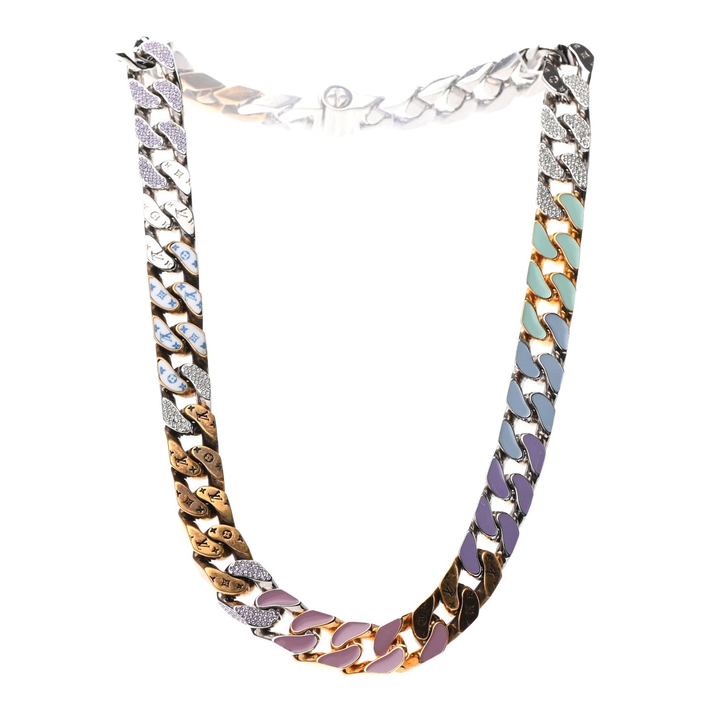 Metal Enamel Crystal Soapy Chain Necklace Silver Gold