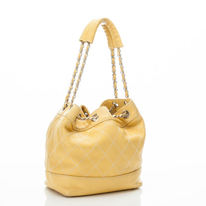 Chanel Lambskin Contrast Stitch Drawstring Shoulder Bag Yellow 3 of 8
