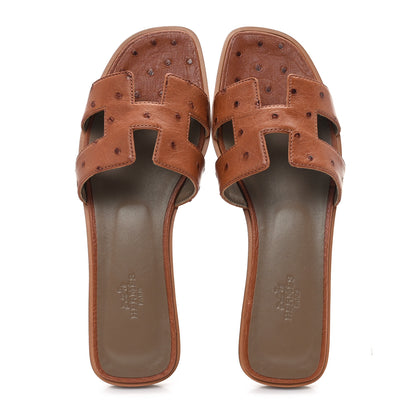 Hermes Ostrich Oran Sandals 39 Naturel 2 of 10