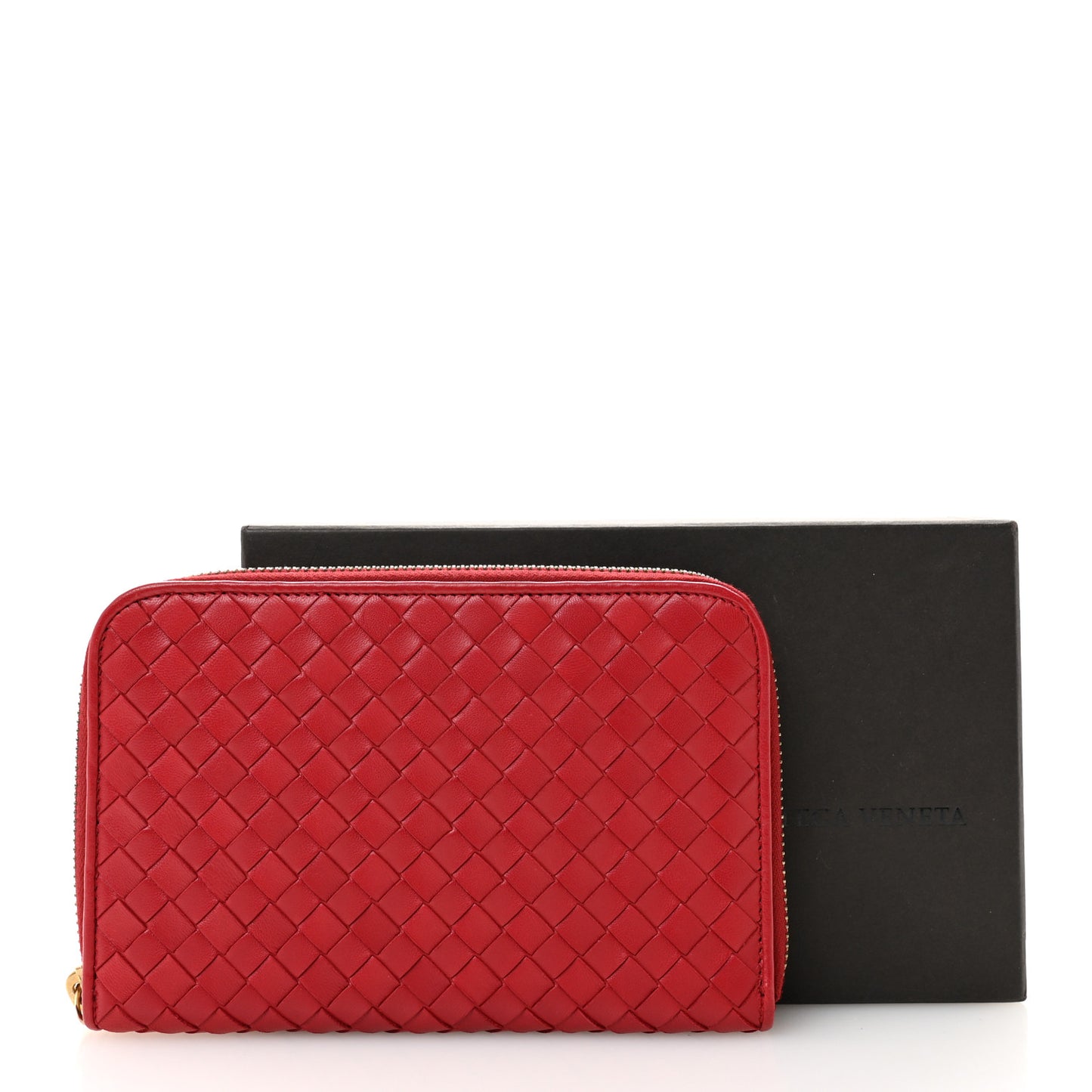 Nappa Intrecciato Zip Around Wallet Red