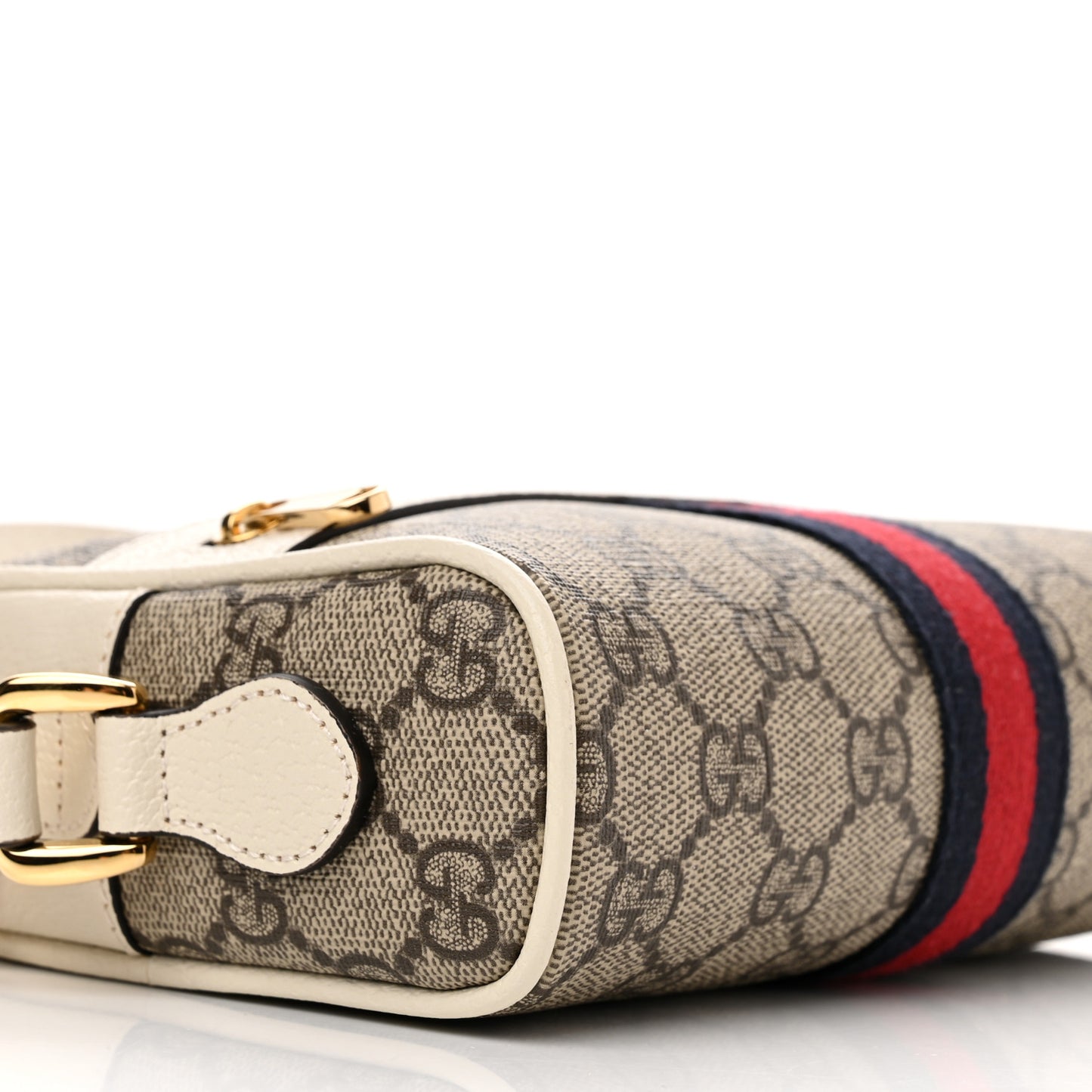 GG Supreme Monogram Textured Calfskin Web Mini Ophidia Shoulder Bag Beige Ebony Mystic White
