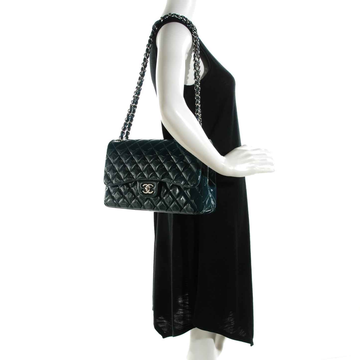 Patent Quilted Jumbo Double Flap Turquoise