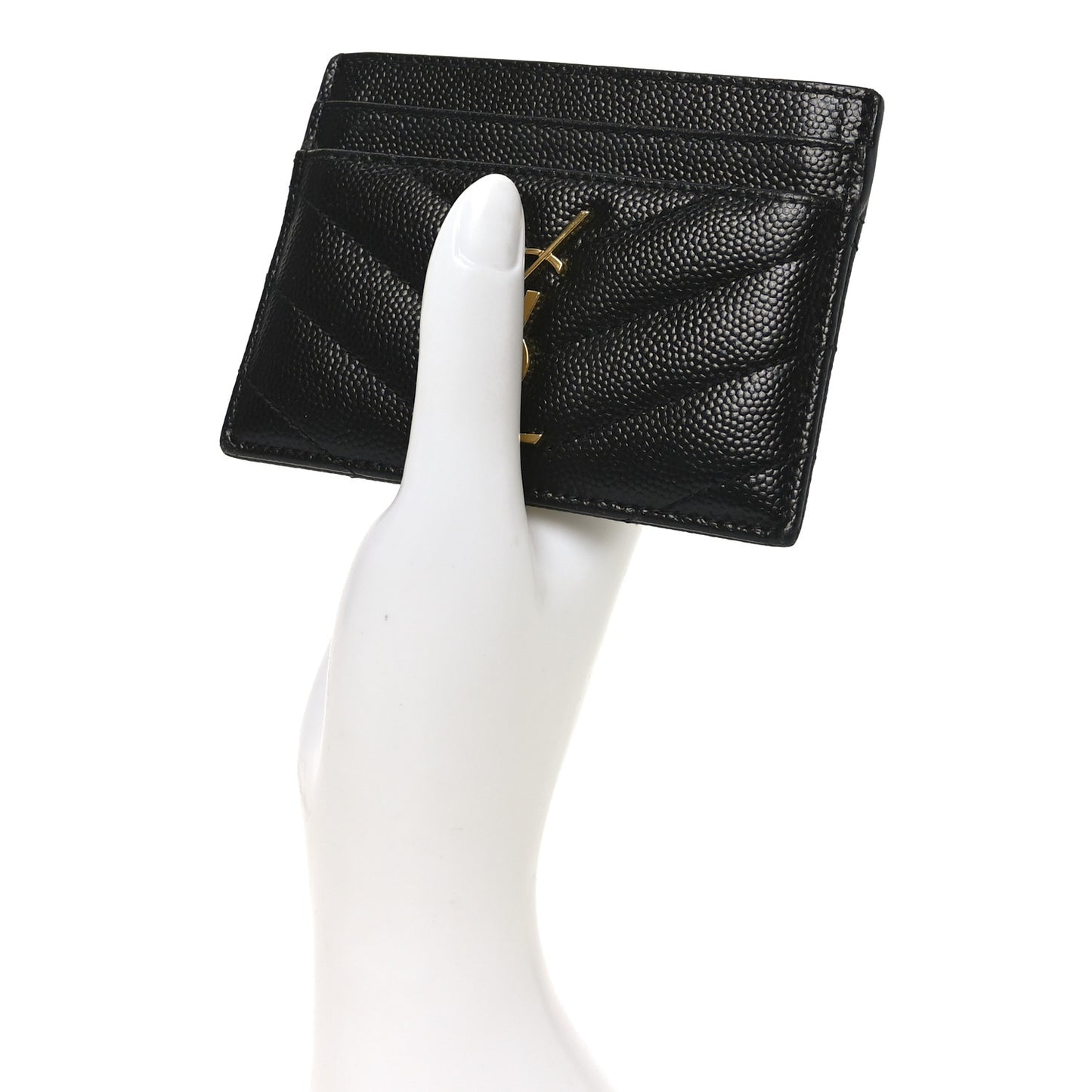 Grain De Poudre Matelasse Chevron Monogram Credit Card Case Black