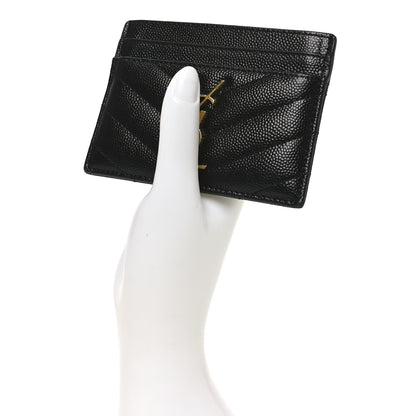 Saint Laurent Grain De Poudre Matelasse Chevron Monogram Credit Card Case Black 2 of 7