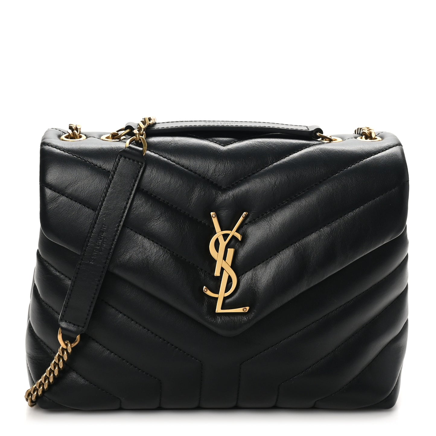 Calfskin Y Quilted Monogram Small Loulou Chain Satchel Black