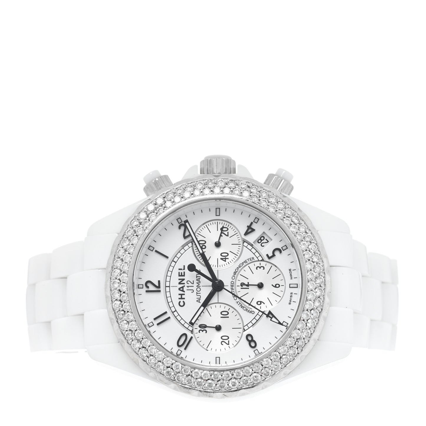 Stainless Steel Ceramic Diamond Bezel 41mm J12 Chronograph Automatic Watch White