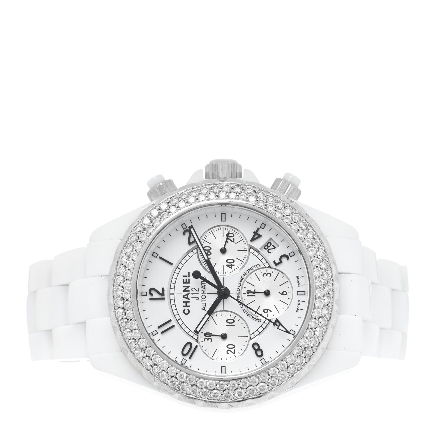 Chanel Stainless Steel Ceramic Diamond Bezel 41mm J12 Chronograph Automatic Watch White 2 of 4