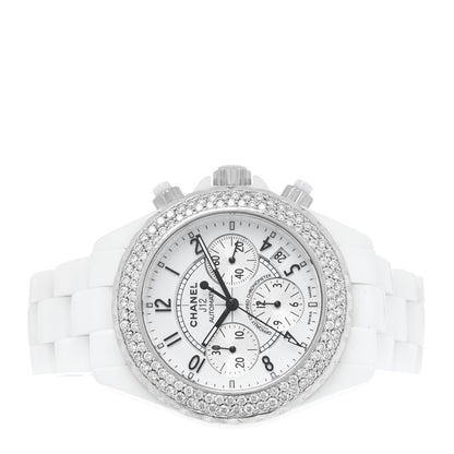 Chanel Stainless Steel Ceramic Diamond Bezel 41mm J12 Chronograph Automatic Watch White 2 of 4