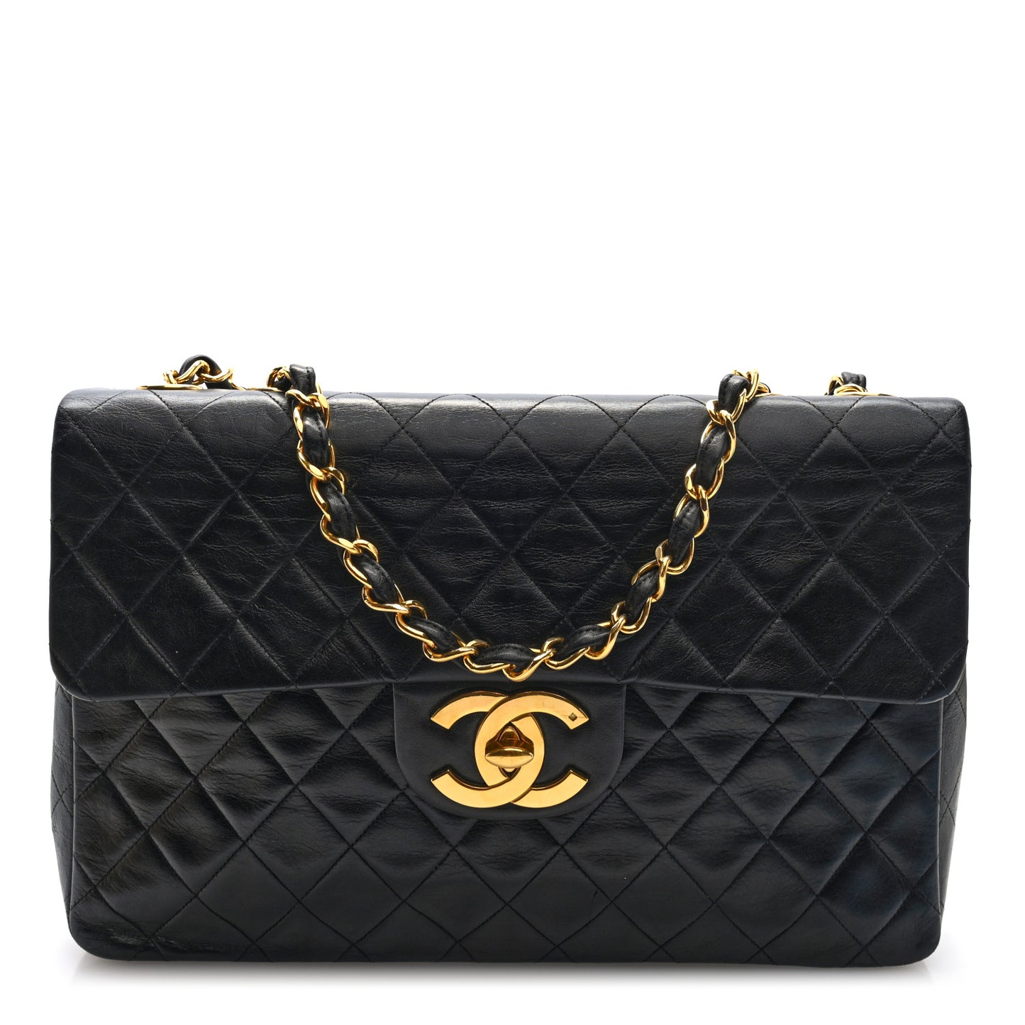 Lambskin Quilted XL Jumbo Single Flap Black