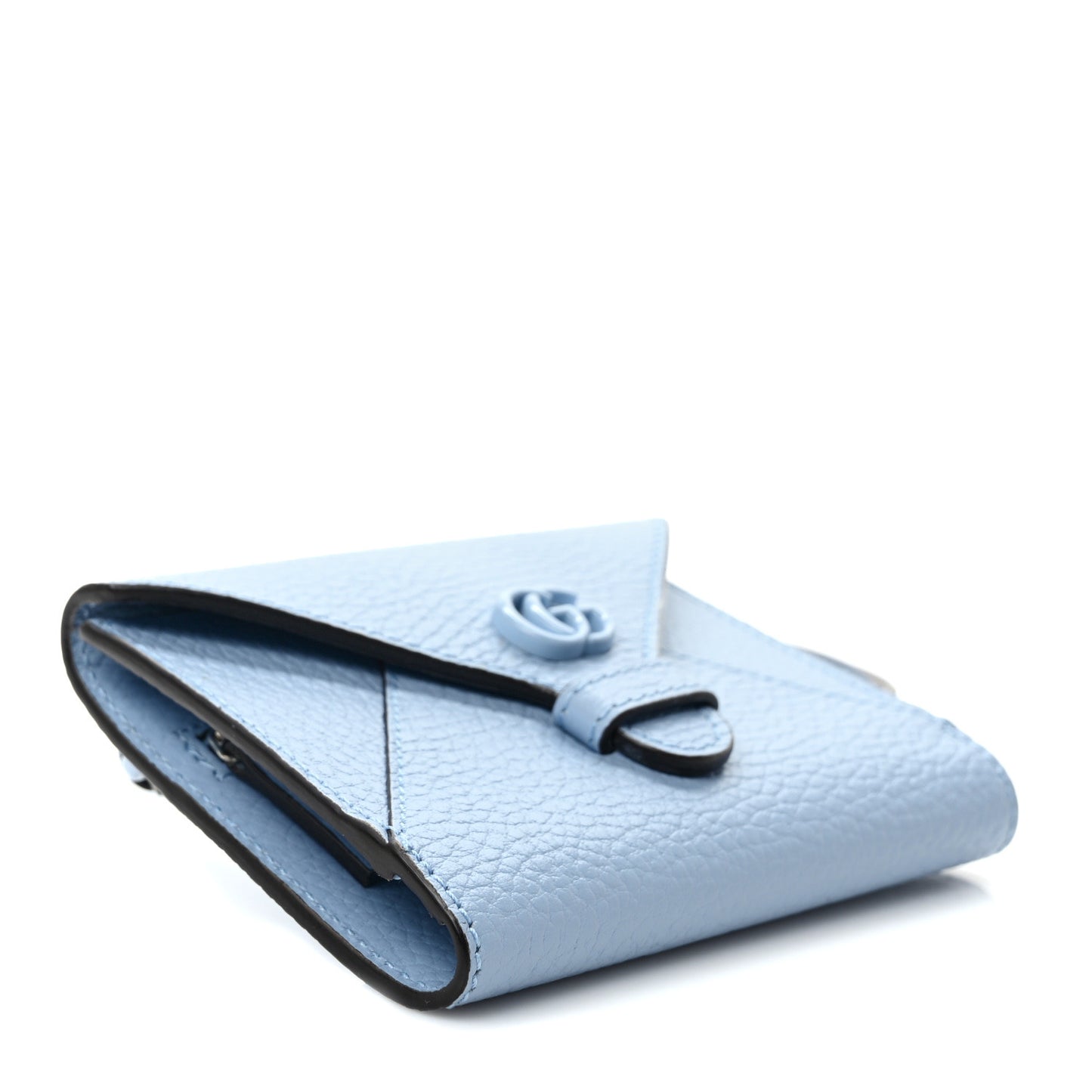 Dollar Calfskin Enamel Monochrome GG Marmont Envelope Strap Wallet Porcelain Light Blue