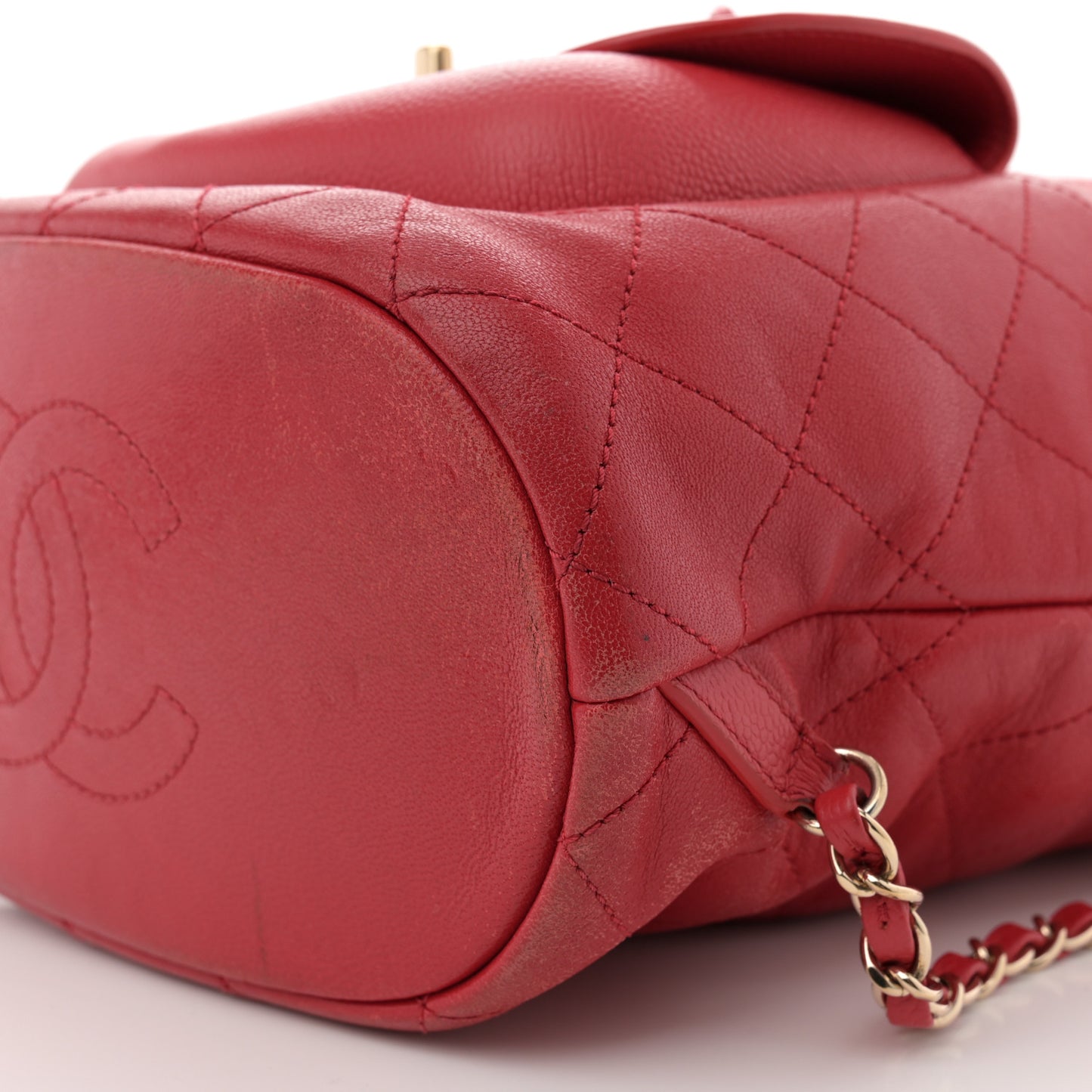 Sheepskin Caviar Quilted Daily Round Backpack Red