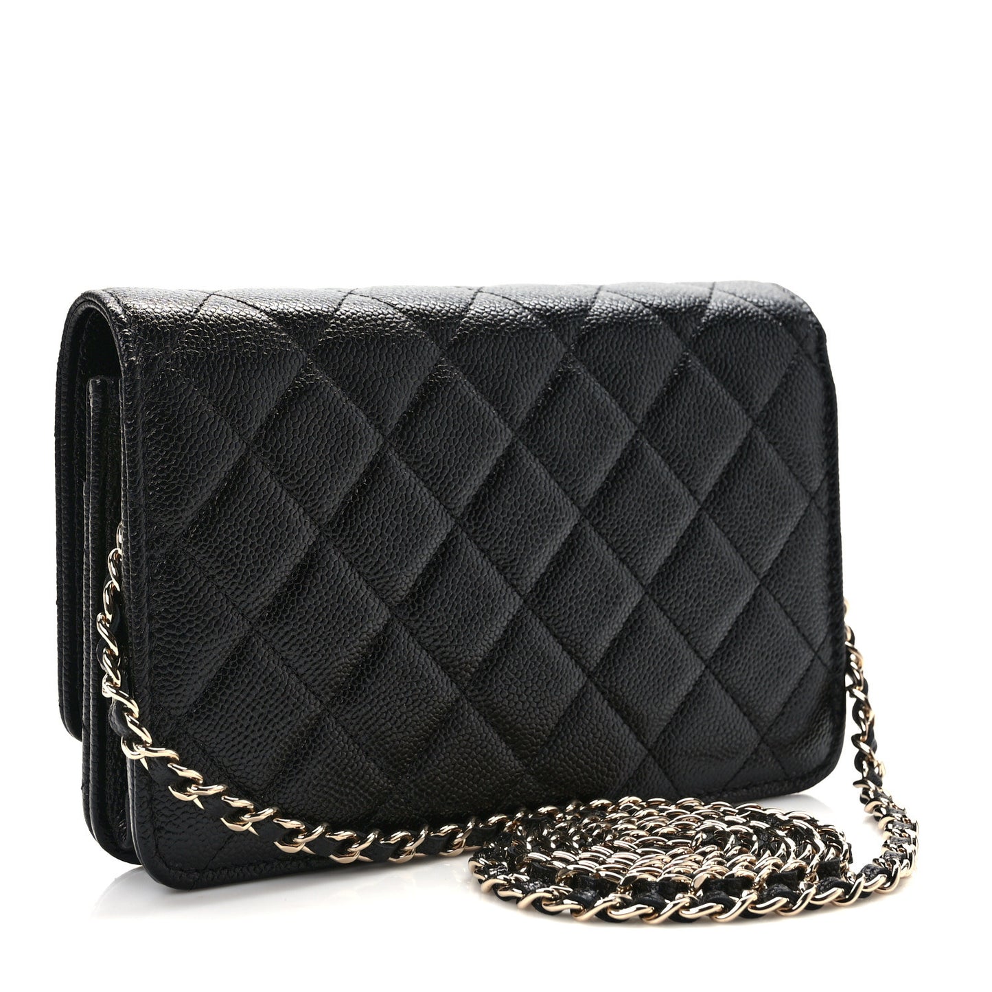 Caviar Quilted Chain CC Wallet On Chain WOC Black