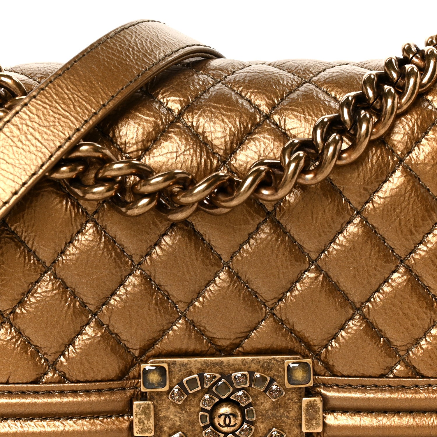 Chanel Metallic Crumpled Calfskin Quilted Gripoix Small Boy Flap Bronze 7 of 9
