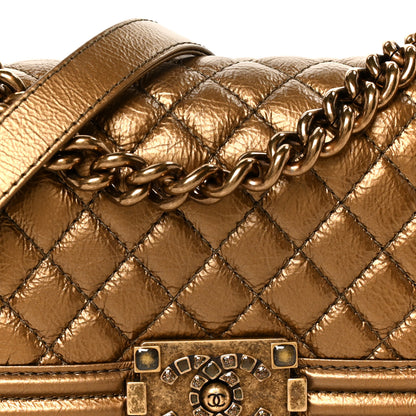 Chanel Metallic Crumpled Calfskin Quilted Gripoix Small Boy Flap Bronze 7 of 9