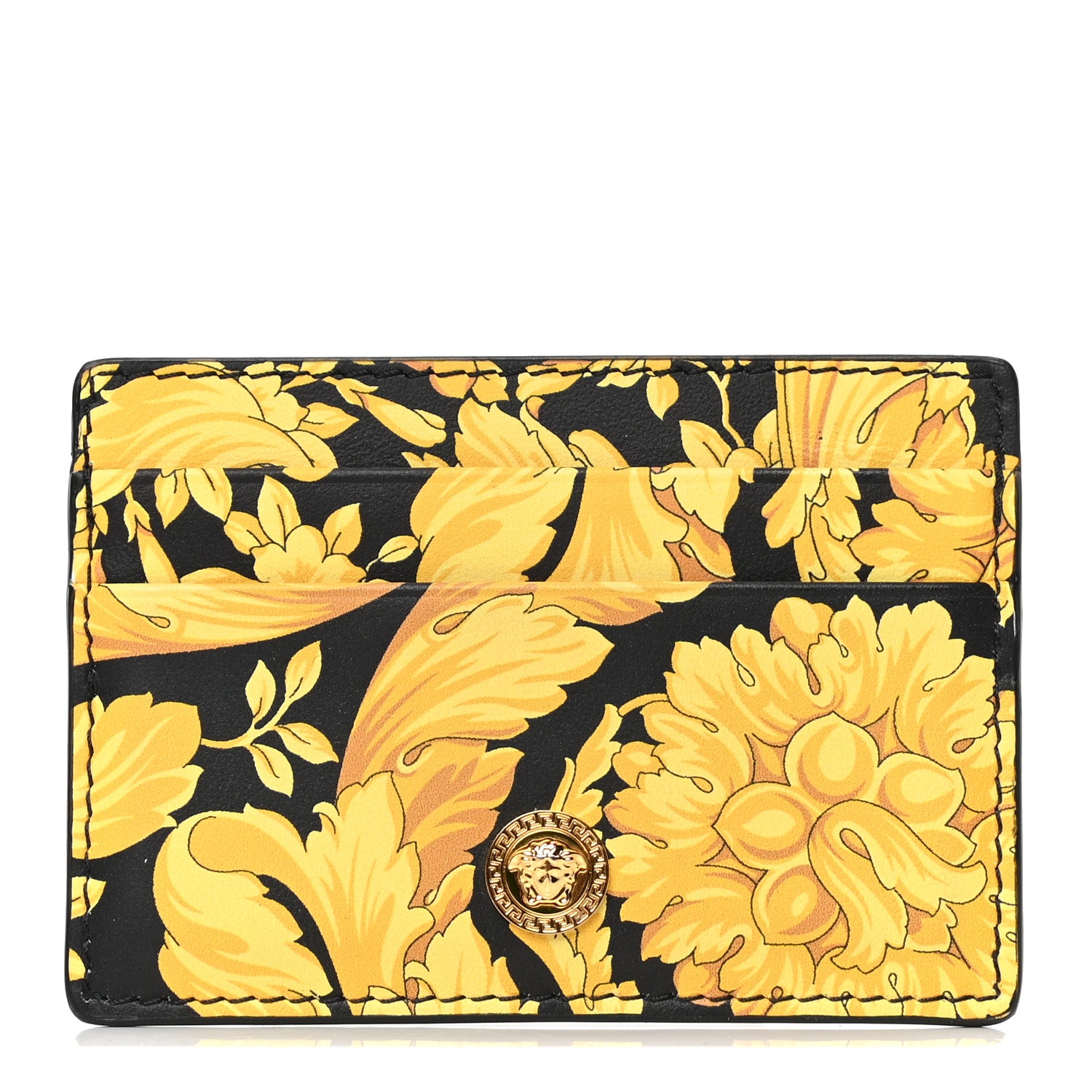 Versace Calfskin Barocco Printed Card Holder Black Gold 1 of 4