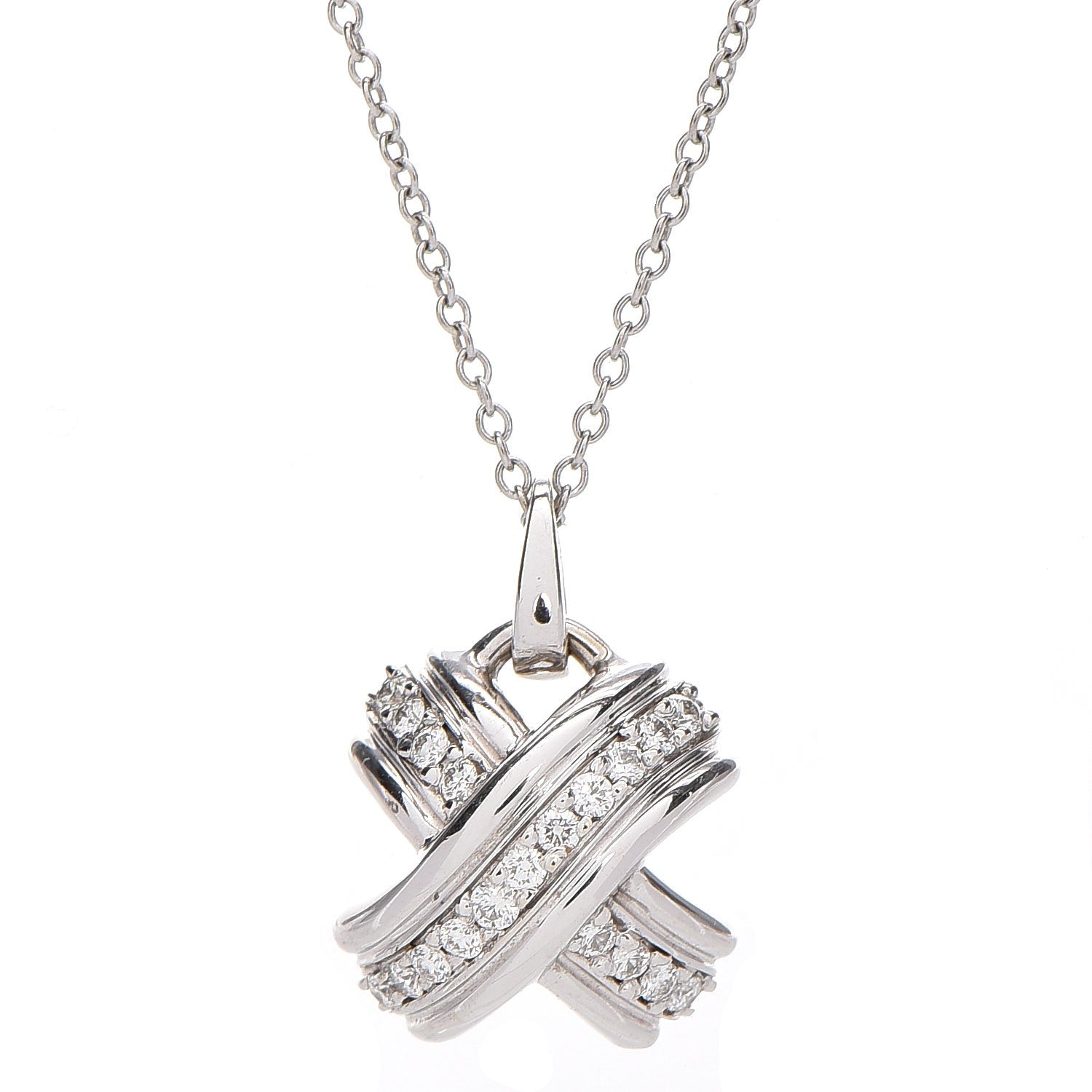 Tiffany 18K White Gold Diamond Signature X Pendant Necklace 4 of 7