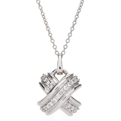 Tiffany 18K White Gold Diamond Signature X Pendant Necklace 4 of 7