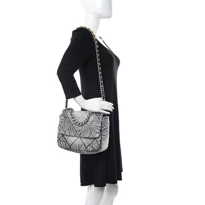 Chanel Washed Denim Quilted Medium Chanel 19 Flap Black White 2 of 11