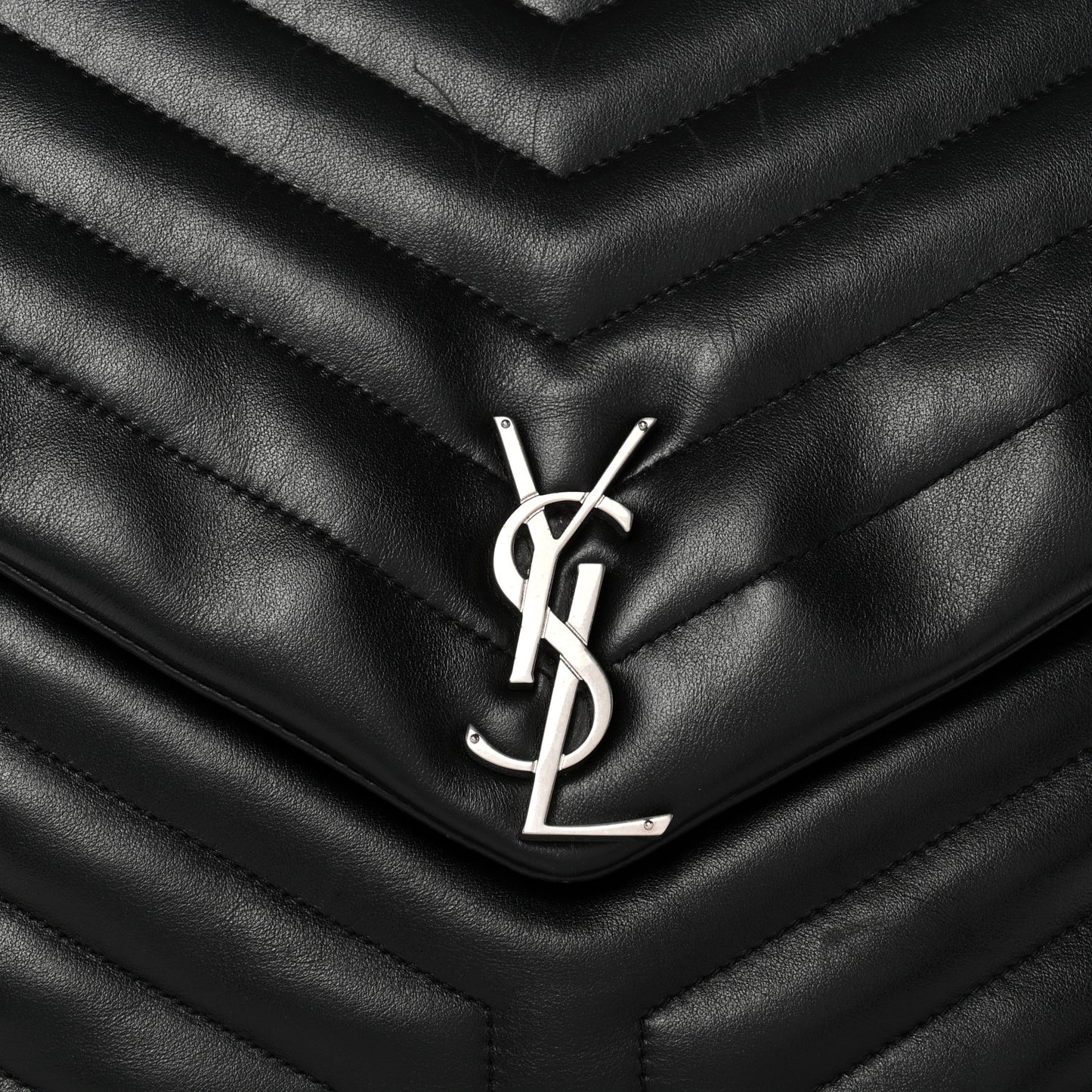 Calfskin Y Quilted Monogram Large Loulou Chain Satchel Black Black