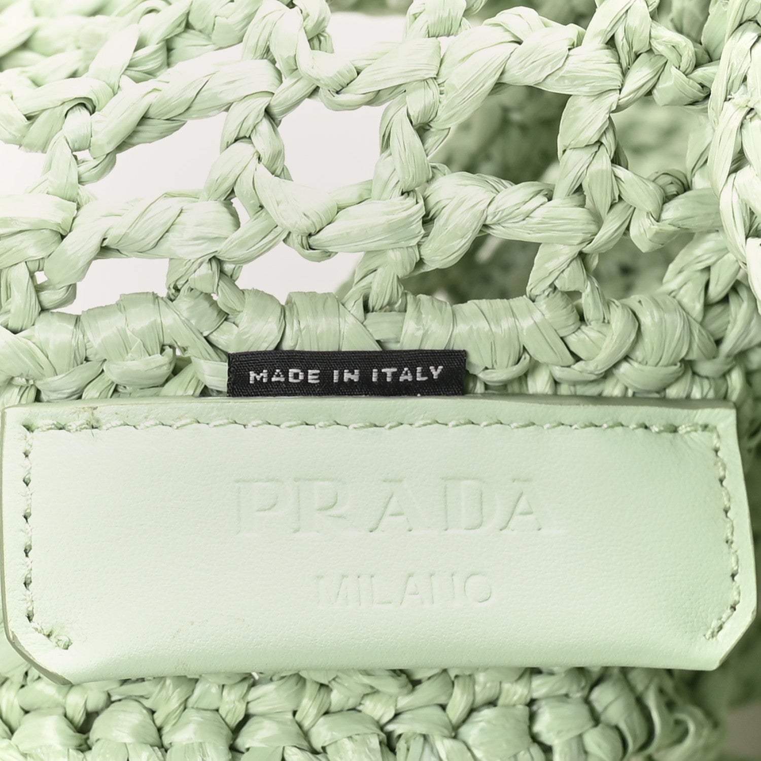 Prada Yarn Raffia Effect Crochet Logo Embroidered Tote Bag Acqua 6 of 9