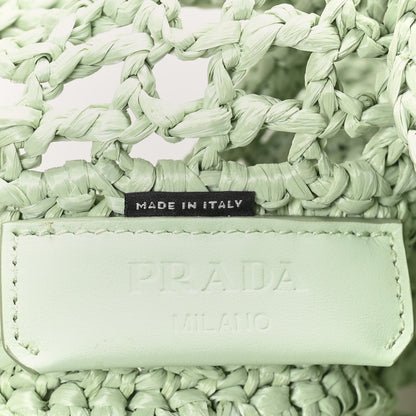 Prada Yarn Raffia Effect Crochet Logo Embroidered Tote Bag Acqua 6 of 9