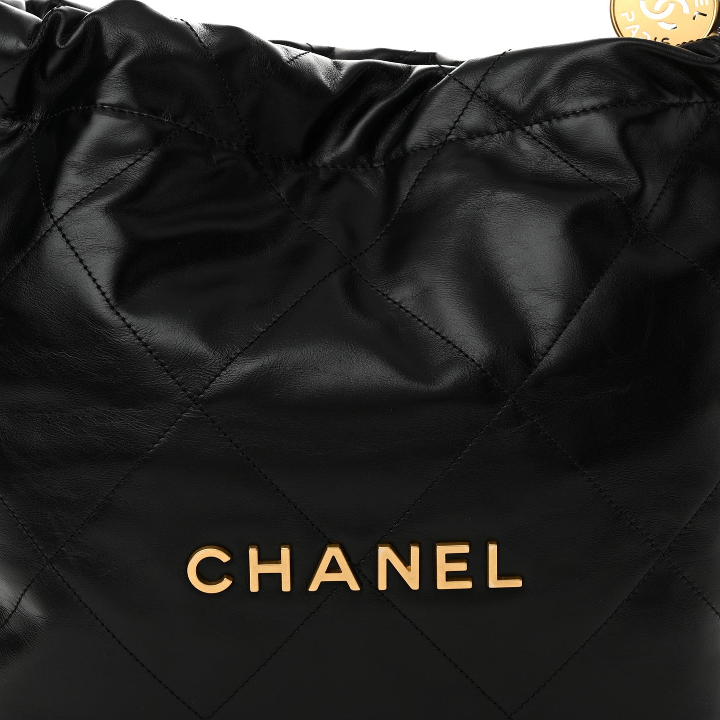 Shiny Calfskin Quilted Small Chanel 22 Black