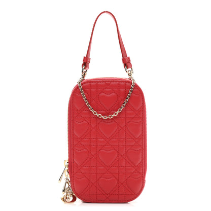 Christian Dior Lambskin Cannage Dioramour Lady Dior Phone Holder Bright Red 1 of 9