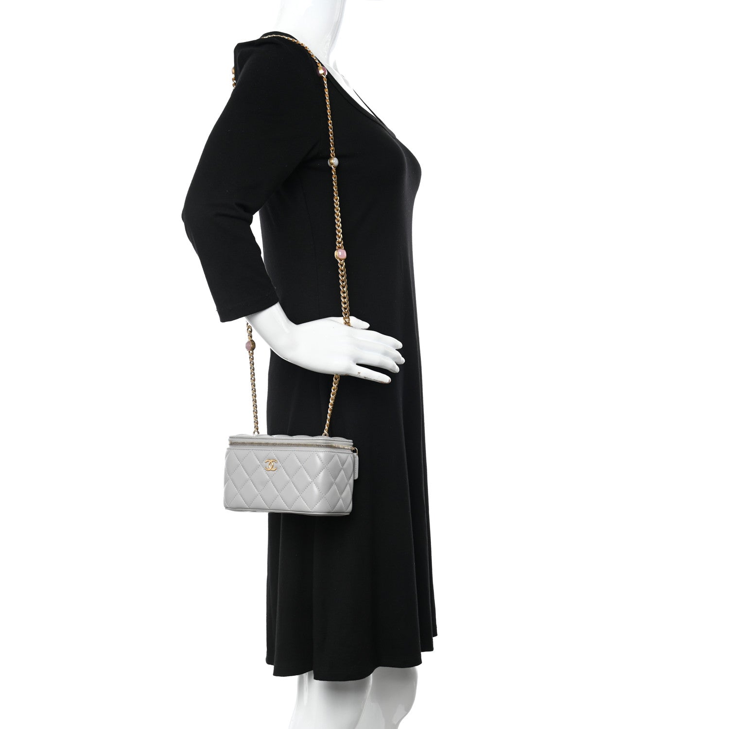 Chanel Lambskin Resin Quilted Vanity Case With Chain Grey 2 of 11