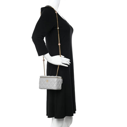 Chanel Lambskin Resin Quilted Vanity Case With Chain Grey 2 of 11