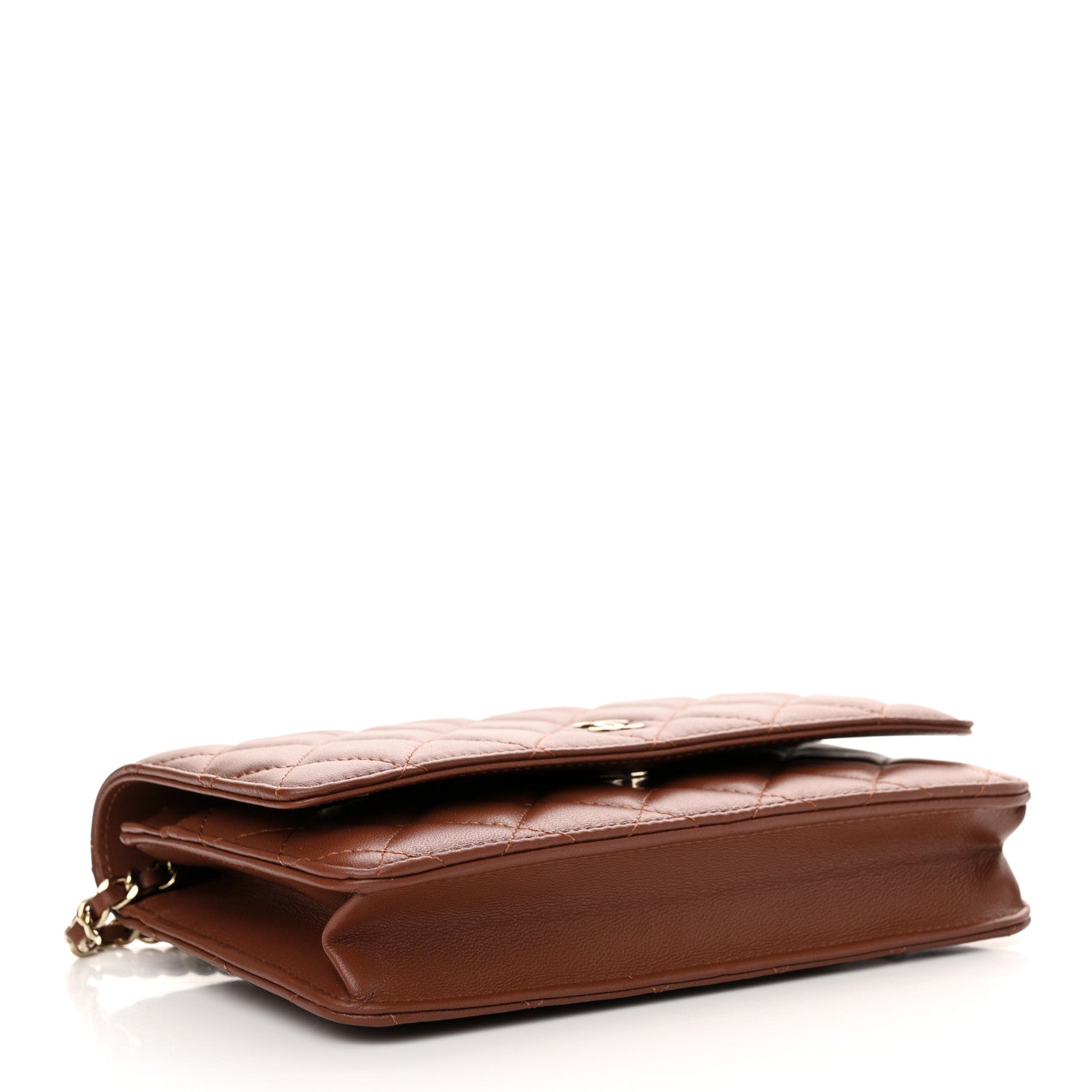 Chanel Lambskin Quilted Wallet On Chain WOC Brown 4 of 14