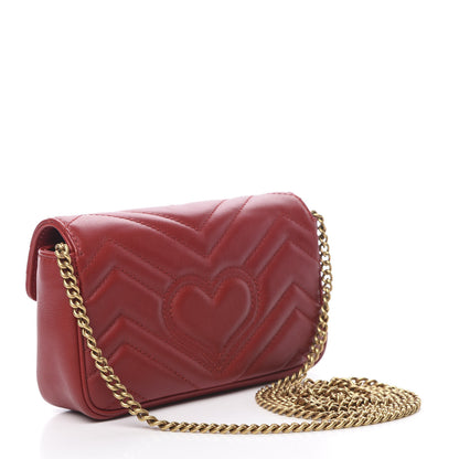 Gucci Calfskin Matelasse Super Mini GG Marmont Shoulder Bag Hibiscus Red 3 of 11
