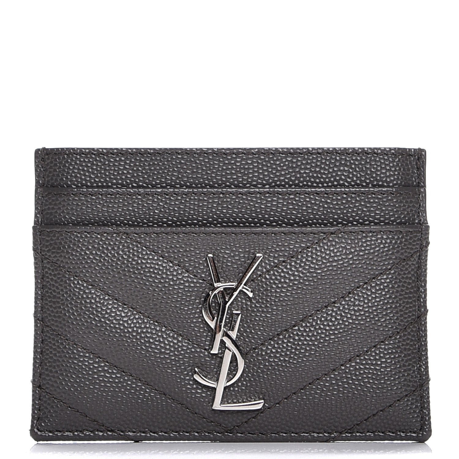 Saint Laurent Grain De Poudre Matelasse Chevron Monogram Credit Card Case Earth 1 of 9