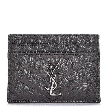 Saint Laurent Grain De Poudre Matelasse Chevron Monogram Credit Card Case Earth 1 of 9