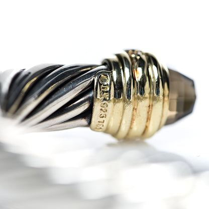 David Yurman Sterling Silver 18K Yellow Gold Diamond Smoky Quartz 10mm Cable Bracelet 3 of 4