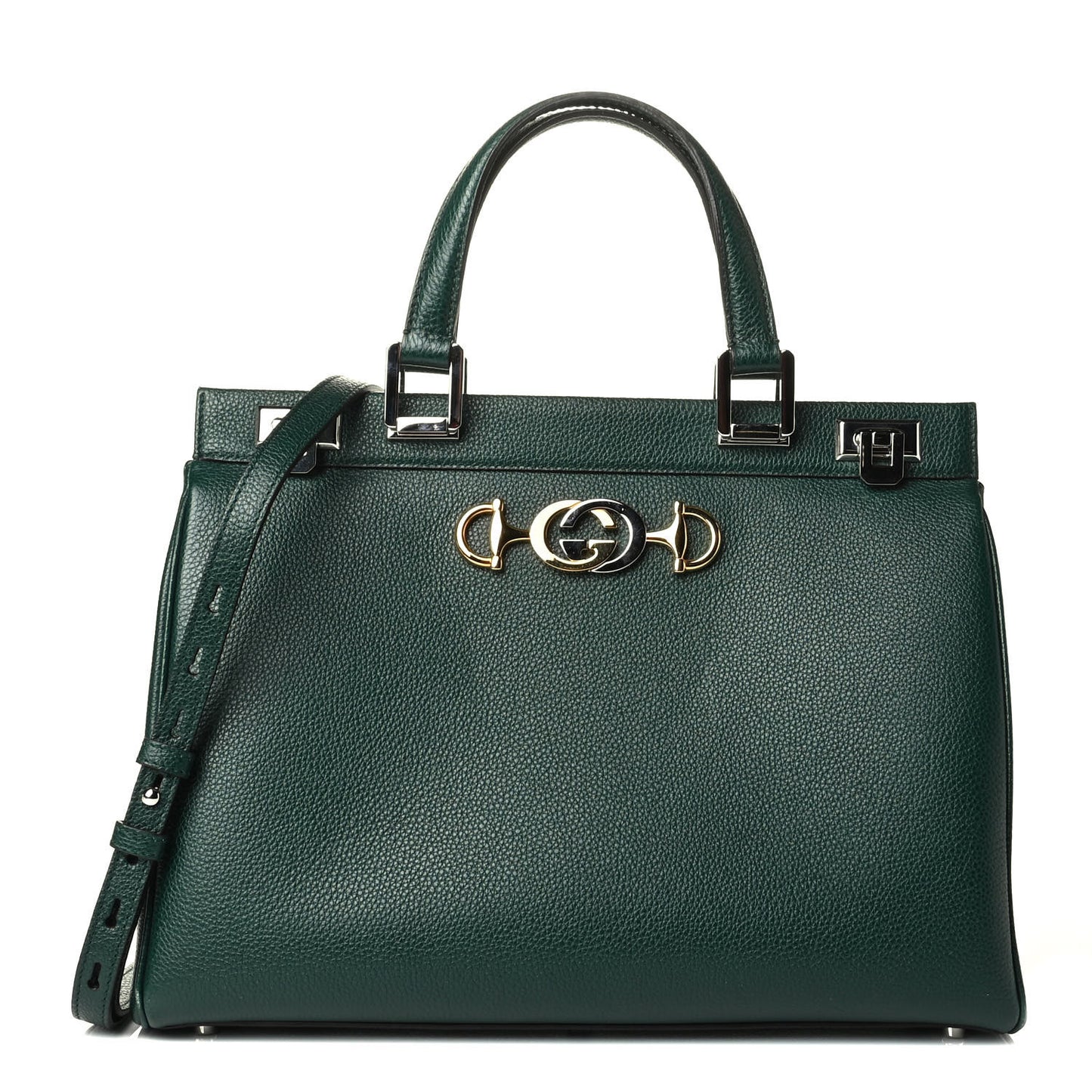 Grainy Calfskin Medium Zumi Top Handle Bag Vintage Green