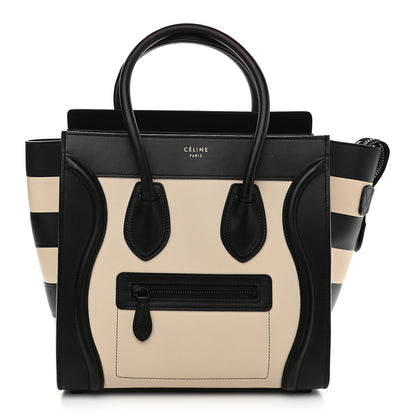 Celine Smooth Calfskin Bi-Color Striped Micro Luggage Black 1 of 9