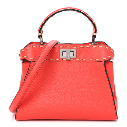 Fendi Vitello Granato Camoscio Selleria Macro Stitchings Mini Peekaboo Iconic Satchel Tullipano 1 of 10